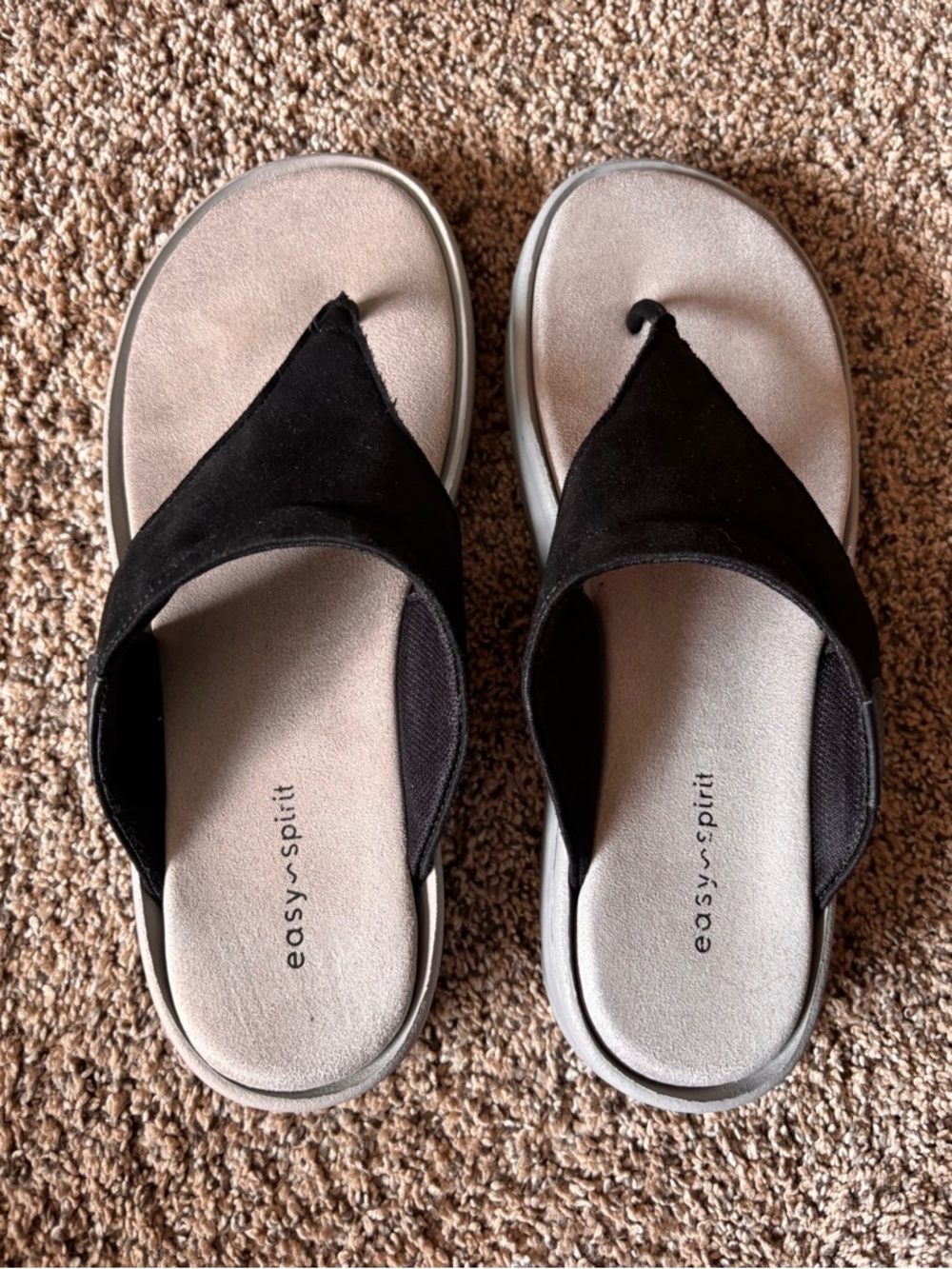 Easy Spirit Rift Black Suede Flip Flops